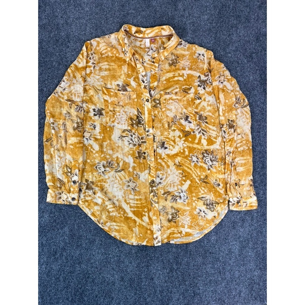 Anthropologie Pilcro Yellow Floral Button Up Shirt Long Sleeve Viscose Size L